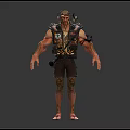 Rugged Muscular Character With Biological Skin Textures Mechanical Vest Emblem Backpack And Sandals