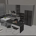 Modern Kitchen Dining Table Set With Black Countertop Metal Chairs And Island