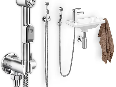 Modern Bathroom Faucet with Shower Head Sink Basin and Hanging Towel Design 3d model