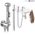 Modern Bathroom Faucet with Shower Head Sink Basin and Hanging Towel Design