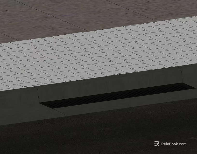 Gray Stone Tile Paved Ground Surface Featuring Linear Drainage Channel Design 3d model 