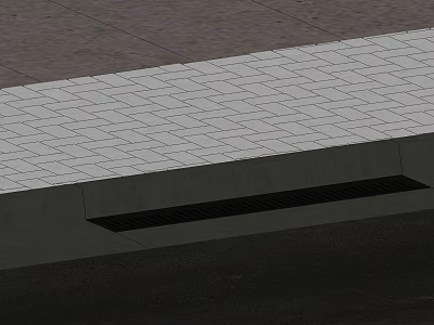 Gray Stone Tile Paved Ground Surface Featuring Linear Drainage Channel Design 3d model
