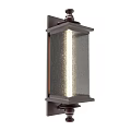 Modern Wall Sconce with Brown Metal Frame Textured Glass Shade Illuminated Warm Light Rectangular Design