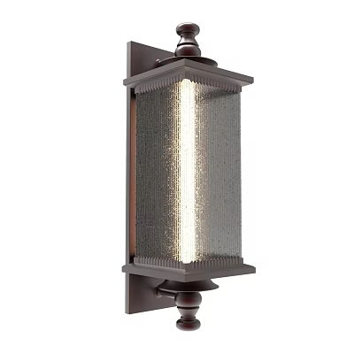 Modern Wall Sconce with Brown Metal Frame Textured Glass Shade Illuminated Warm Light Rectangular Design 3d model
