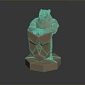 Modern Bear Sculpture Holding Shield On Polygonal Base