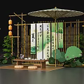 Traditional Oriental Photo Check In Spot With Bamboo Screens Red Lanterns Lotus And Calligraphy Scrolls