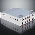 Traditional White Building With Gray Roof Decorative Towers And Brown Framed Windows