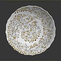 Elegant Carved White Bowl Sculpture with Gold Dots and Intricate Hollow Patterns