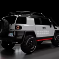 White Off Road SUV With Roof Rack Large Tires Red Accents And Front Grille Design