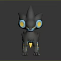 Black Creature Character With Blue Ears Red Eyes Yellow Star Tail And Leg Stripes