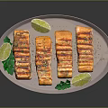 Grilled Salmon Fillets Plated with Lime Wedges Fresh Parsley and Black Pepper