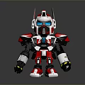 Chibi Robot Toy Figure with Red White Mechanical Armor and Blue Eyes 3d model