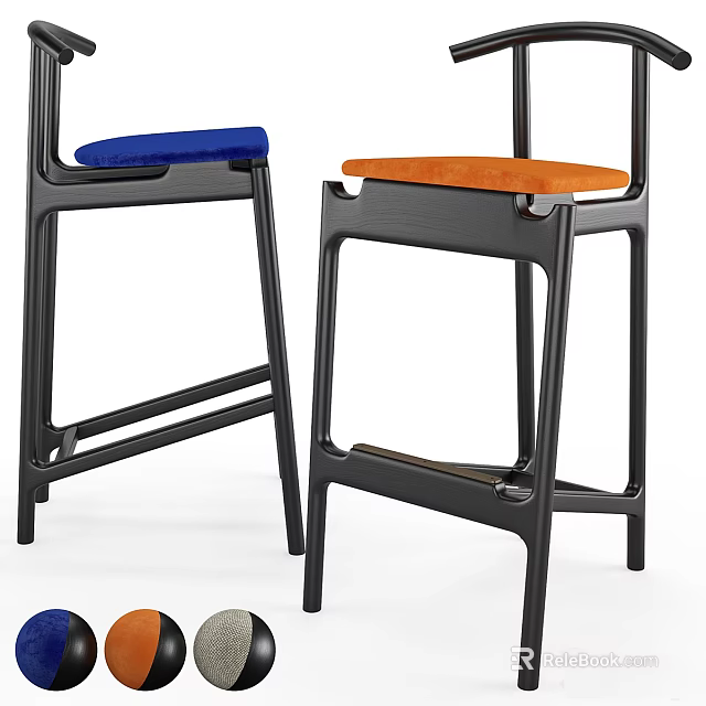 Modern Bar Stools With Blue Orange Seats And Black Frame Multiple Colors 3d model