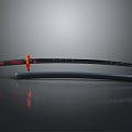 Traditional Japanese Katana Sword With Black Scabbard And Red Handle Ornament