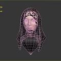 Game and Movie Character Detailed 3D Model of Female Head with Black Long Hair