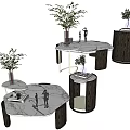 Modern Marble Top Coffee Table with Black Base Decorative Vases Figurines and Camera 3d model