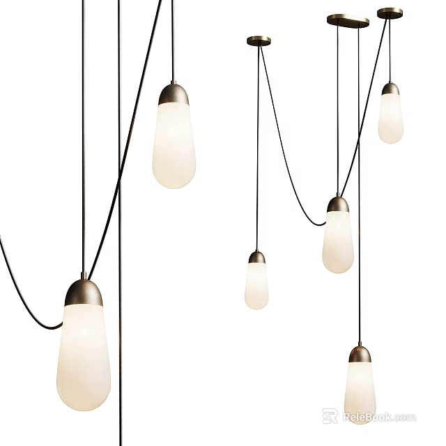 Modern Pendant Lights Design With White Shades And Metallic Bases Hanging In Minimalist Style 3d model 