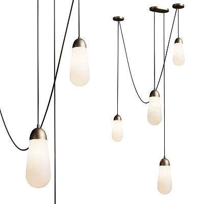 Modern Pendant Lights Design With White Shades And Metallic Bases Hanging In Minimalist Style 3d model
