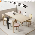 Modern Light Wood Dining Table Set with Colorful Chairs and Pendant Lights