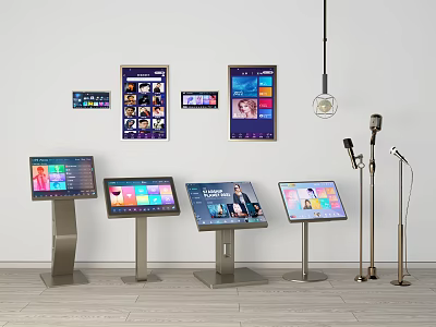 Commercial Equipment Featuring Interactive Displays Wall-Mounted Screens Floor-Standing Kiosks And Microphones 3d model