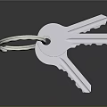 Silver Metal Keychain With Two Keys On Black Smooth Surface And Reflection 3d model