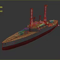 Vintage Battleship Model with Two Tall Chimneys Red Hull and Gray Deck Structures