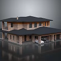 Two Story Brick House With Black Roof Garage Balcony And Car Design