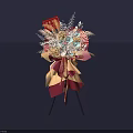 Beautiful Flower Bouquet with Red Envelopes Colorful Flowers and Maroon Beige Wrapping Paper on Tripod