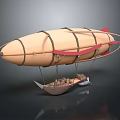 Retro Aerospace Airship With Brown Envelope Red Wings And Suspended Cabin Structure