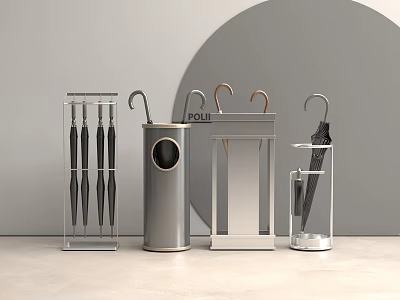 Modern Home Living Supplies Umbrella Organizers Transparent Holders And Metal Storage Bins 3d model