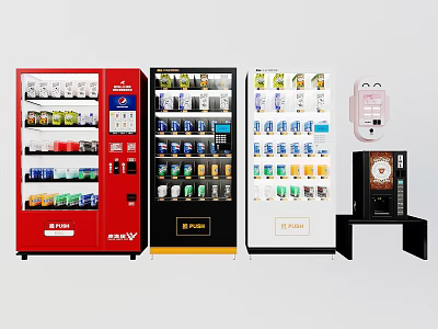 Commercial Equipment Various Vending Machines Red Black White For Beverages Snacks Retail Use 3d model