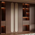 Modern Wooden Bookcase With LED Lighting Open Shelves And Cabinet Doors