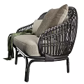 Modern Wicker Sofa With Linen Cushions Plaid Throw Blanket Intricate Design Shown In Multiple Angles