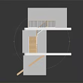 Architectural Building Model Featuring Wooden Stairs And Balcony Railings With Multi Level Platform Design