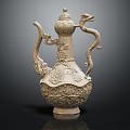 Traditional Style Ceramic Wine Bottle Featuring Intricate Dragon Carvings And Floral Patterns On Dark Background