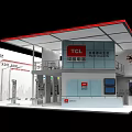 TCL Exhibition Booth Design With Two Story Structure Red Roof And Display Equipment