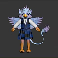 Cartoon Animal Character With Blue Head Yellow Eyes Purple Gradient Wings And Blue Plaid Vest