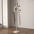 White Metal Floor Standing Coat Rack With Hooks Hanging Hat And Clothes Near Window Blinds