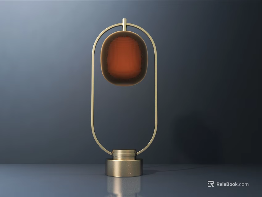 Modern Minimalist Table Lamp With Brass Frame And Amber Glass Shade On Round Base 3d model 