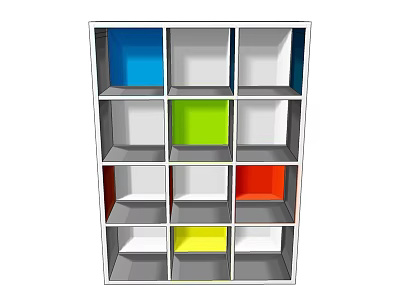 Modern Multicolored Bookcase With White Frame And Multiple Colored Storage Shelves 3d model