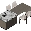 Modern Dining Table Set With Marble Countertop Sink And White Chairs 3d model