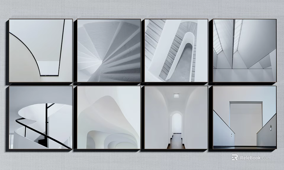 Black and White Architectural Geometric Design Collage with Abstract Structures and Lines 3d model