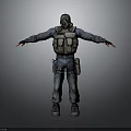 Tactical Character Wearing Protective Mask Blue Work Uniform And Vest Standing With Open Arms
