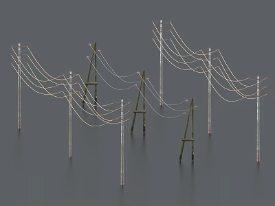 Industrial Equipment Featuring Utility Poles And Multiple Power Lines Structure 3d model