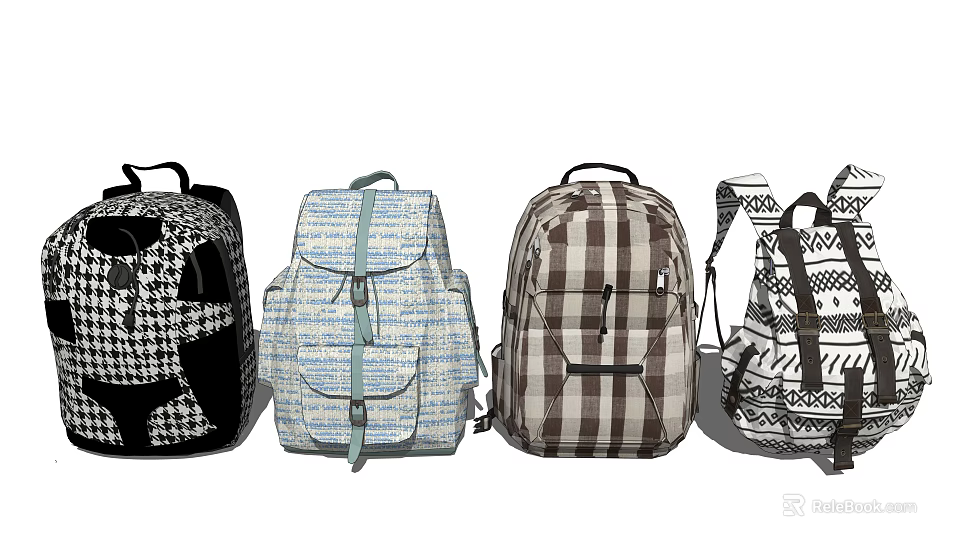 Trendy Backpacks With Various Patterns And Colorful Designs For Daily Use 3d model 