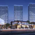 Vibrant Commercial Street With Modern High Rise Buildings And Pedestrian Activity At Night