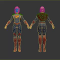 Superhero Character Front And Back Views With Blue Bodysuit Red Cape Gloves And Boots