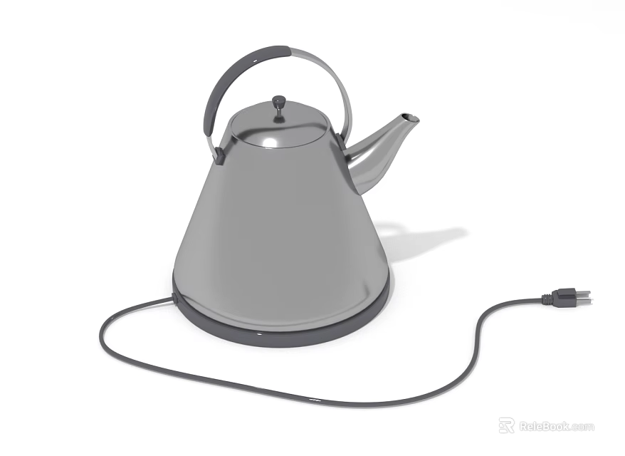 Sleek Metal Electric Kettle With Handle Base And Power Cord For Daily Use 3d model 
