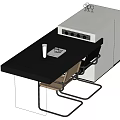 Modern Dining Table Set With Black Tabletop White Cabinet And Foldable Metal Frame Chairs 3d model