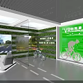Green Indoor Space With Plant Walls Blue Sky Ceiling Bicycle And Seats
